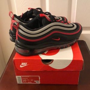 Men’s Nike Air Max 97 Sz 10 Black & Red Reflective Silver